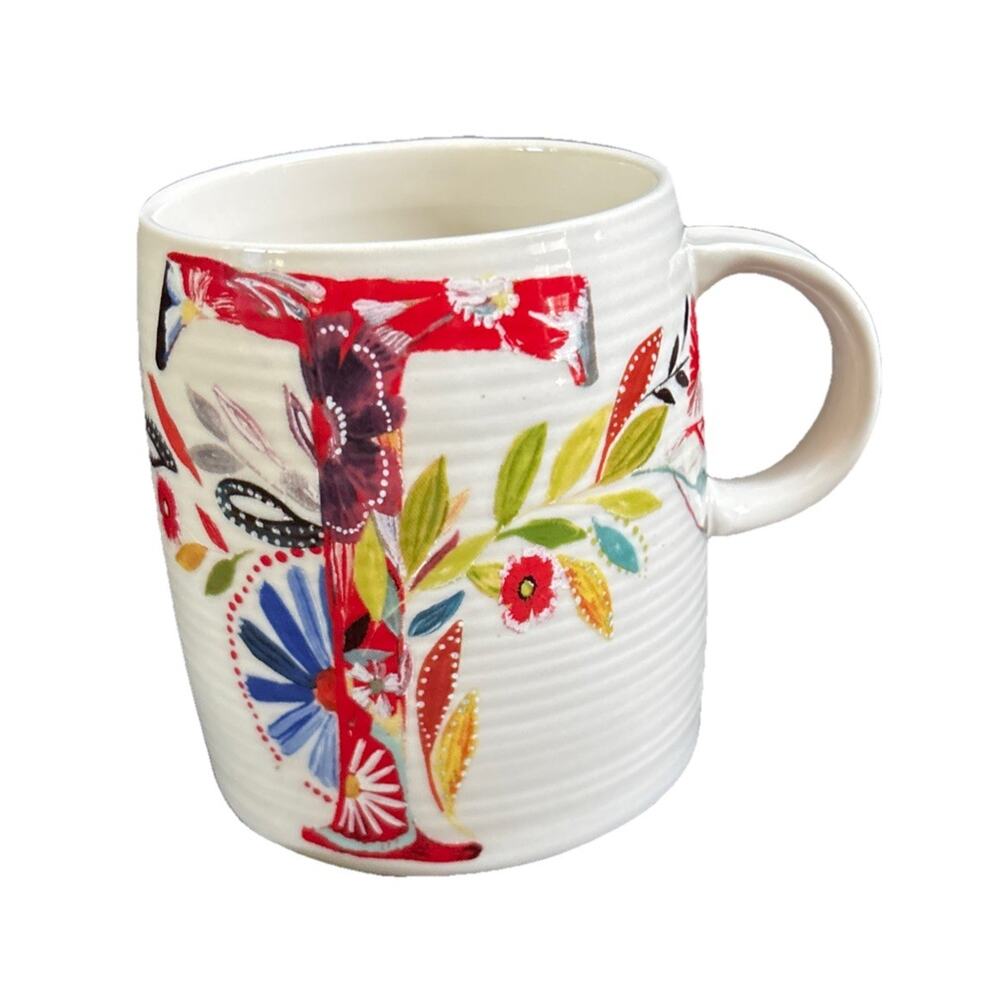 Starla M. Halfmann Anthropologie Letter Initial Monogram •T• Mug Floral